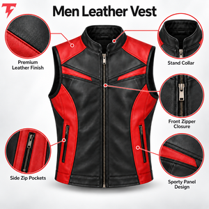 <b>Men's</b> Winter Casual <b>Leather</b> <b>Vest</b> Premium <b>Leather</b> Outerwear Triple Breasted Snap Button Closure Canvas Windproof - Product Image 6