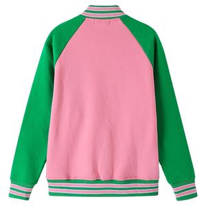 เสื้อแจ็คเก็ตบอมเบอร์แบบกลับด้านได้ สีชมพู/เขียว สำหรับผู้ชาย  พร้อมโลโก้ปักของชมรมนักศึกษา - Product Image 2