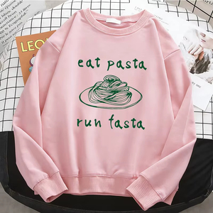 Sweat-shirt à capuche pour femme, motif graphique professionnel 'Eat Pasta Run Fasta', basique, chaud, en polaire douce, col rond - Product Image 4