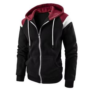 Sweat-shirt unisexe à capuche zippé, coupe classique, color block, polaire coupe-vent, poche, 100% coton, vêtement décontracté d'hiver - Product Image 2