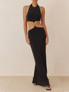 Robe de soirée de luxe avec ceinture à boucle et fente décorative au dos, en tissu extensible, silhouette moulante, fabriquée au Vietnam - Product Image 6