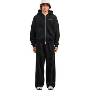 Mens <b>Two</b> <b>Piece</b> Relaxed Hooded Tracksuit Full Zip Sweatshirt Divided Pockets Drawstring Waist Wide Leg Trousers Casual <b>Lounge</b> <b>Set</b> - Product Image 1