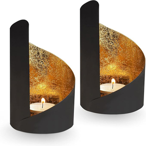 Porte-bougie rond en métal noir et or avec décoration dorée à l'intérieur, pour bougies chauffe-plat, décoration de Noël - Product Image 4