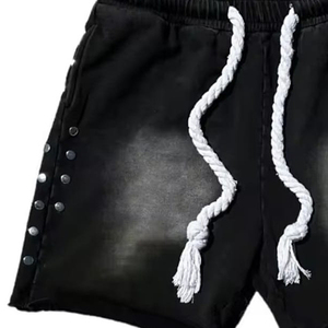 Pantalones Cortos de Felpa Francesa para Hombre, Personalizados, con Doble Cintura, Lavado Ácido, Algodón Pesado, Estilo Urbano, Bordado Desgastado, Cintura Elástica - Product Image 3