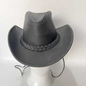 Sombrero de Vaquero Unisex de Cuero Negro con Bordado a Mano, Ala Ancha Ajustable, Casual para Exteriores, Primavera/Verano, para Adultos - Product Image 2