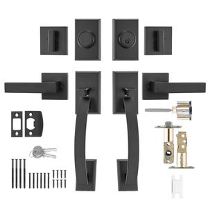 Set di Maniglie per Porte Doppie ad Arco in Nero Opaco - Reversibili, Robuste, per Porte d'Ingresso e Sale da Pranzo - Product Image 1