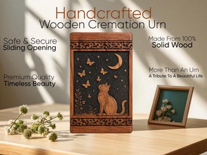 Personalized Eco-Friendly Durable Wooden <b>Cat</b> Memorial <b>Urn</b> Moon Butterfly Engraved Pet Loss Keepsake Ashes <b>Urn</b> 200-220 Cubic Inch - Product Image 3