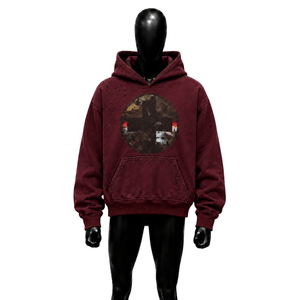 Sweat à capuche surdimensionné personnalisé en coton délavé marron, style décontracté, motif croix gothique vieilli, 100 % coton French Terry, idéal pour l'automne - Product Image 1