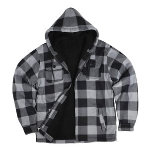 Custom <b>Men's</b> Casual Hooded Winter Fleece <b>Jacket</b> Oversized Plaid <b>Flannel</b> Canvas Zipper Quick Dry Regular Sleeve Streetwear - Product Image 3