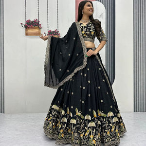 Conjunto de Lehenga Choli de Seda Vichitra Bordado con Hilos y Lentejuelas de Alta Calidad - Product Image 1