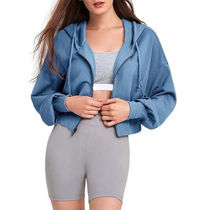 Women's Crop Top Knitted Fleece Hoodie Pullover with Custom Printing Front Logo Option <b>100</b>% Cotton Breathable Eco-Friendly - Product Image 2