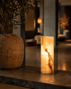 Porte-bougie cylindrique en onyx naturel, pierre translucide, décoration Wabi Sabi pour la maison, hôtel, spa, mariage, Ramadan, vente en gros, luxe Wabi Sabi - Product Image 4