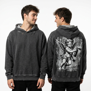 Custom <b>Maroon</b> Hoodie Men Streetwear Vintage Wash Fleece Pullover Skull Rose Romance or Death Graphic Valentine Hooded <b>Top</b> - Product Image 2