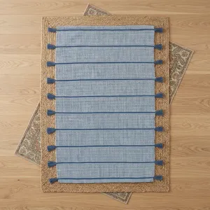 Alfombra Moderna Hecha a Mano para Exteriores, con Rayas, de Poliéster, Tejido Plano, Rectangular, Reversible, Lavable, Apta para Mascotas, de Pelo Corto y Antideslizante - Product Image 2