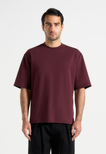 T-shirt unisexe bordeaux à manches courtes, 100 % coton, coupe classique, imprimé décontracté, tricoté, épais, avec logo personnalisé, haute qualité - Product Image 3