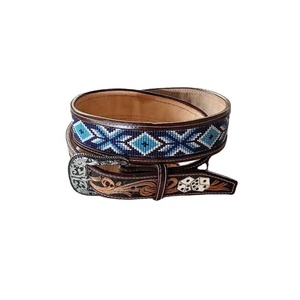 Cow Leather Designer Western Cowboy <b>Belt</b> With 3D Bead <b>Work</b> & Floral Embossed Design Manufacturer Supplier Saman Exports - Product Image 2