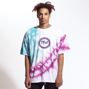 T-shirt à manches courtes tie-dye pour homme, coupe classique, col rond, jersey de coton, style décontracté, motif bleu rose violet - Product Image 6