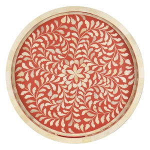 Bandeja de Servir Decorativa de Madera de Perla Hecha a Mano de Primera Calidad con Asas de Metal, Forma Redonda, Bandeja de Madera Natural para Mesa de Café - Product Image 5