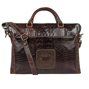 Bolso de Cuero Genuino con Cierre de Cremallera con Patrón de Serpiente, Dos Asas, Estilo Clásico, Bolso de Mano Unisex para Negocios - Product Image 1