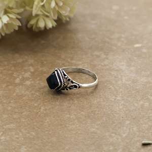 SHYAM JEWELRS 925 Silver Plated Black Onyx Handmade <b>Adjustable</b> <b>Square</b> Gemstone Ring Antique Boho Ethnic Jewelry Rajasthan Unisex - Product Image 2