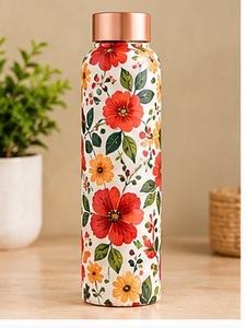 Botella de agua estética de cobre negro con diseño de montaña y bosque dorado, tapa de cobre, portátil, para bebidas al aire libre - Product Image 6