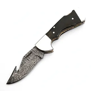 Couteaux de chasse avec poignées sombres à motifs, lames à crochet de dépecage et bolster argenté pour les excursions en camping et l'équipement de plein air - Product Image 6