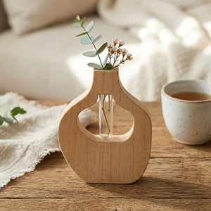 Vase de table en verre en forme de tube à essai, avec support en bambou, pour culture hydroponique, style Art Déco, écologique, fait main, en spirale, pour la maison et les mariages - Product Image 4