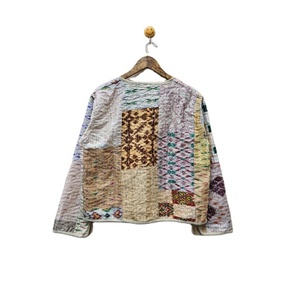 Chaqueta de invierno hecha a mano Vintage Gudri Patchwork para mujer estilo bohemio único de alta calidad transpirable acolchado rayas otoño lino - Product Image 6