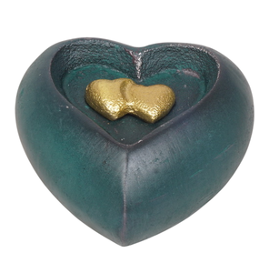Heart Shape American Style Cremation Urn DEEP GREEN ANTIQUE with Gold Hearts Customizable Designs <b>for</b> Adult - Product Image 1