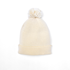 Bonnet en tricot crème 100% coton avec pompon, couleur unie, écologique, chaud pour l'hiver, unisexe, bébé, tout-petit, style décontracté - Product Image 1