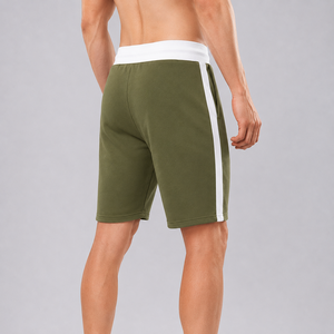 Custom <b>Mens</b> Sweat <b>Shorts</b> Olive Green <b>White</b> Elastic Waistband Side Stripe Fleece Cotton <b>Shorts</b> Gym Casual Wear OEM Manufacturer - Product Image 5