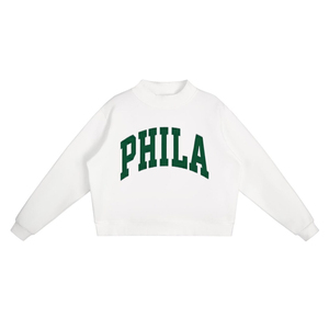 Sweat-shirt en molleton tendance et personnalisable pour femme, col rond, vert, imprimé lettres Phila, en coton tricoté, pour l'hiver et l'automne, style décontracté - Product Image 2