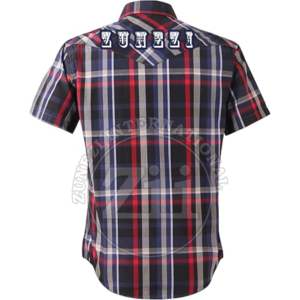 Chemise en flanelle à carreaux boutonnée, manches courtes, épaules tombantes, 100% coton, pour homme, couleur noire, style habillé - Product Image 2