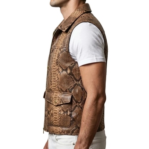 Custom Genuine Python Snake <b>Leather</b> <b>Vest</b> <b>Men's</b> Luxury Exotic <b>Leather</b> Zip Up Hunting Safari Fashion Waistcoat OEM - Product Image 3