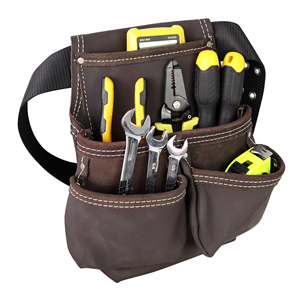 Brown Leather Tool Bag With Adjustable Strap 5-9 Pockets Wrench Screwdriver Tape Measure Holder Multi Compartment Waist Bag - Product Image 1