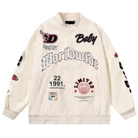 Veste universitaire brodée pour homme, streetwear, col montant, logo frontal, design patchwork, coupe classique, polyester et coton, séchage rapide, hiver