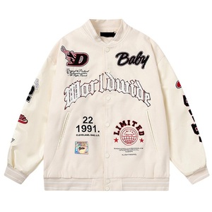 Veste universitaire brodée pour homme, streetwear, col rabattu, design patchwork, coupe classique, polyester et coton, automne - Product Image 1