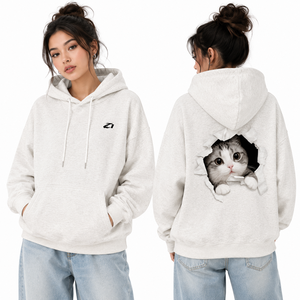 Sudaderas con Capucha Extra Grandes para Mujer, al por Mayor, Mezcla de Algodón, Estampado Gráfico de Gato, Hombros Caídos, Fabricante de Ropa con Logotipo Personalizado - Product Image 1