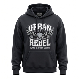 Sudadera con Capucha Unisex Negra, Corte Recto, Cierre de Cremallera, Estilo Holgado, Poliéster/Algodón, Felpa Francesa de 350g, Informal, para Otoño - Product Image 2