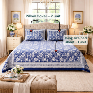 Jaipur Hand Block Printed Cotton <b>King</b> <b>Size</b> Flat Bed 3 PC Set Non Toxic Dyes Soft Breathable Durable Eco-Friendly Boho Style - Product Image 6