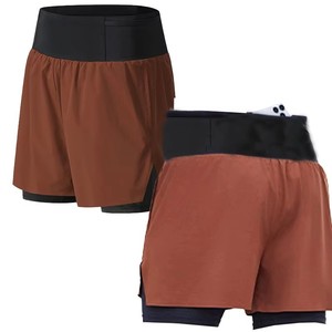 Shorts de sport taille haute pour homme, couleur unie, séchage rapide, avec poches, taille élastique, tricotés en Spandex et Polyester, OEM ODM Homme - Product Image 5