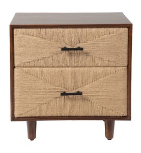 Modern Jute Rope Weave Nightstand 2 Drawer Wood <b>Bedside</b> Table Midcentury Bedroom Furniture Handmade <b>Storage</b> Cabinet - Product Image 3