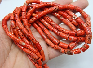 Perles tubulaires lisses en corail rouge italien naturel, pierres précieuses en vrac pour la fabrication de bijoux, vente en gros - Product Image 5