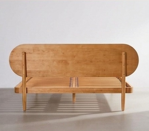 Retro Wooden <b>Platform</b> <b>Bed</b> <b>Frame</b> Premium Solid Teak Wood Bedroom Furniture with Curved Headboard for Adults - Product Image 4