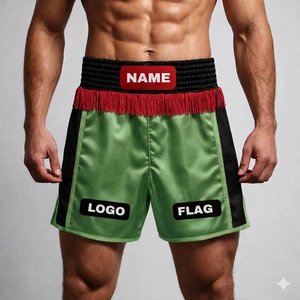 Shorts de sport en satin personnalisés en gros, respirants, à taille élastique, pour la gym et le fitness, avec franges et pompons verts, vêtements personnalisés - Product Image 1