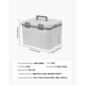 Frigo Portatile Rigido da 21 QT, Leggero, in Materiale Isolante, con Maniglie e Cinghia Resistenti, Mantenimento Ghiaccio per 24 Ore - Product Image 5