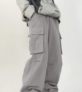 Men's Gray Lightweight Cotton Canvas Cargo Pants Elastic Waist Machine Washable Multiple Pockets Workwear Style Autumn Wear - Product Image 1