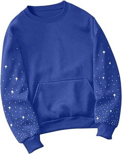 Sudadera Azul con Cuello Redondo y Estampado de Estrellas en las Mangas, Corte Regular, Unisex, Informal, para Otoño - Product Image 2