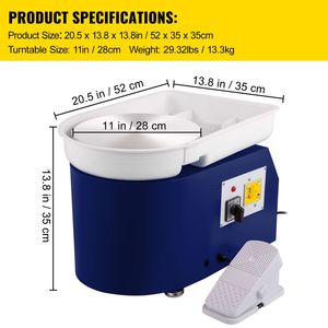 Tornio per Ceramica Smontabile da 28 cm, 350W, Strumento per Arte e Artigianato Fai-da-te, Macchina per Modellare l'Argilla con Controllo a Pedale per Ceramica e Smaltatura - Product Image 3