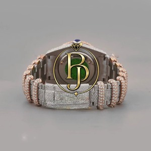 Montre-bracelet de luxe Briva avec diamants, boîtier en acier inoxydable, mouvement à quartz, lunette à pierres précieuses alternées, verre, index des heures roses, couronne bleue, étanchéité 10 bars - Product Image 6